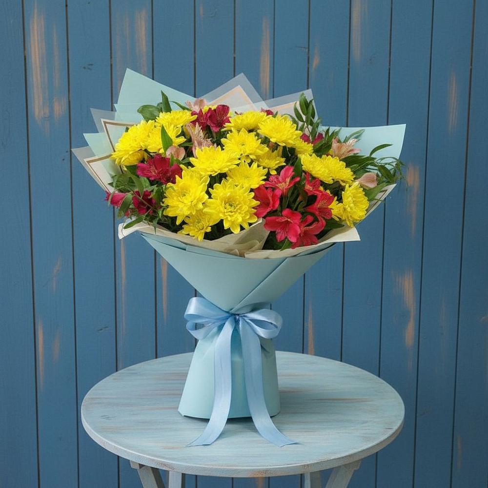 Букет цветов из: Альстромерии и Хризантемы в Игарке