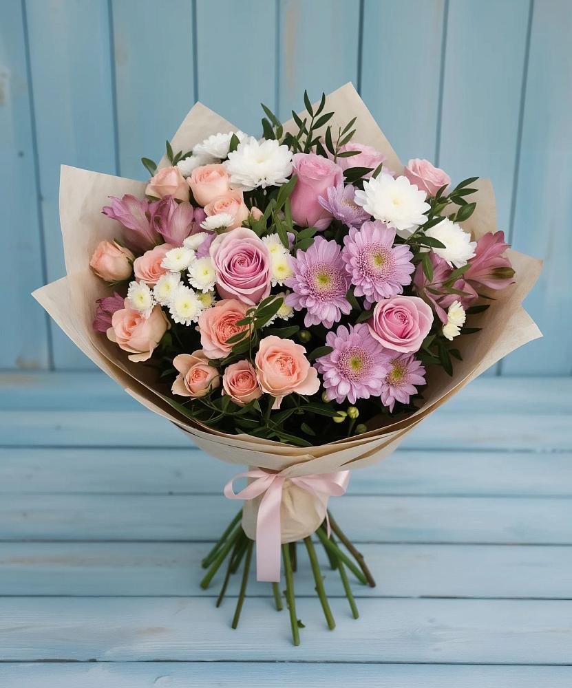 Букет цветов из: Хризантемы, Розы и Альстромерии в Игарке
