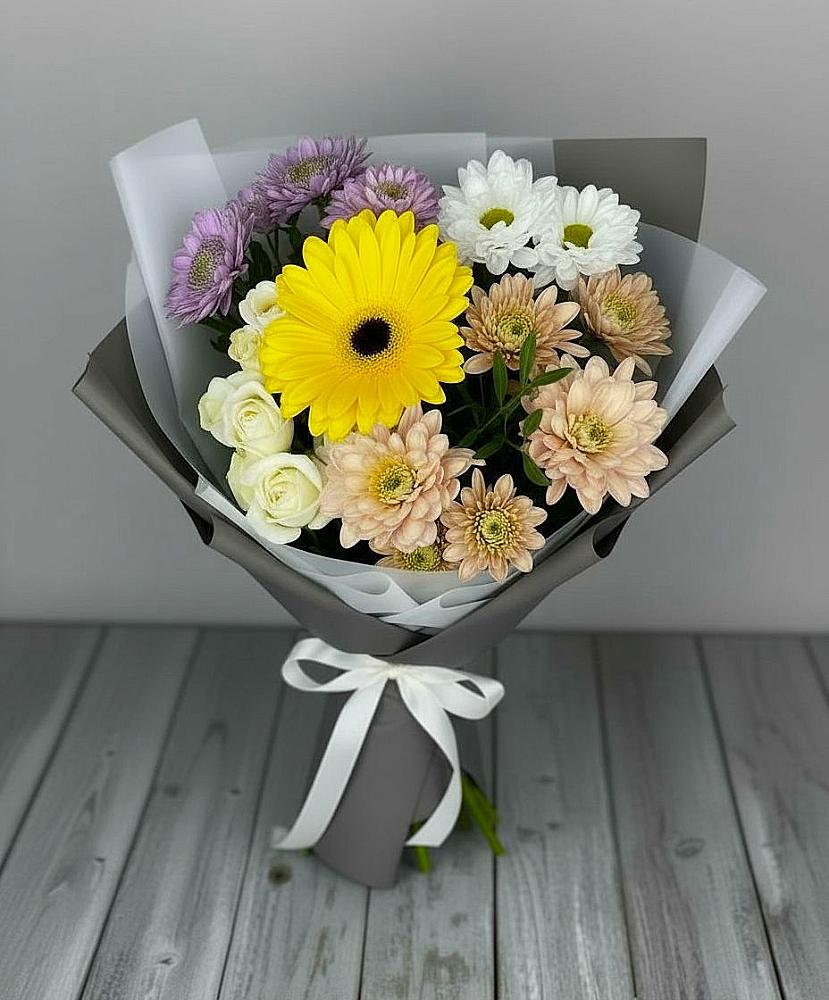 Букет цветов из: Розы, Герберы и Хризантемы в Игарке