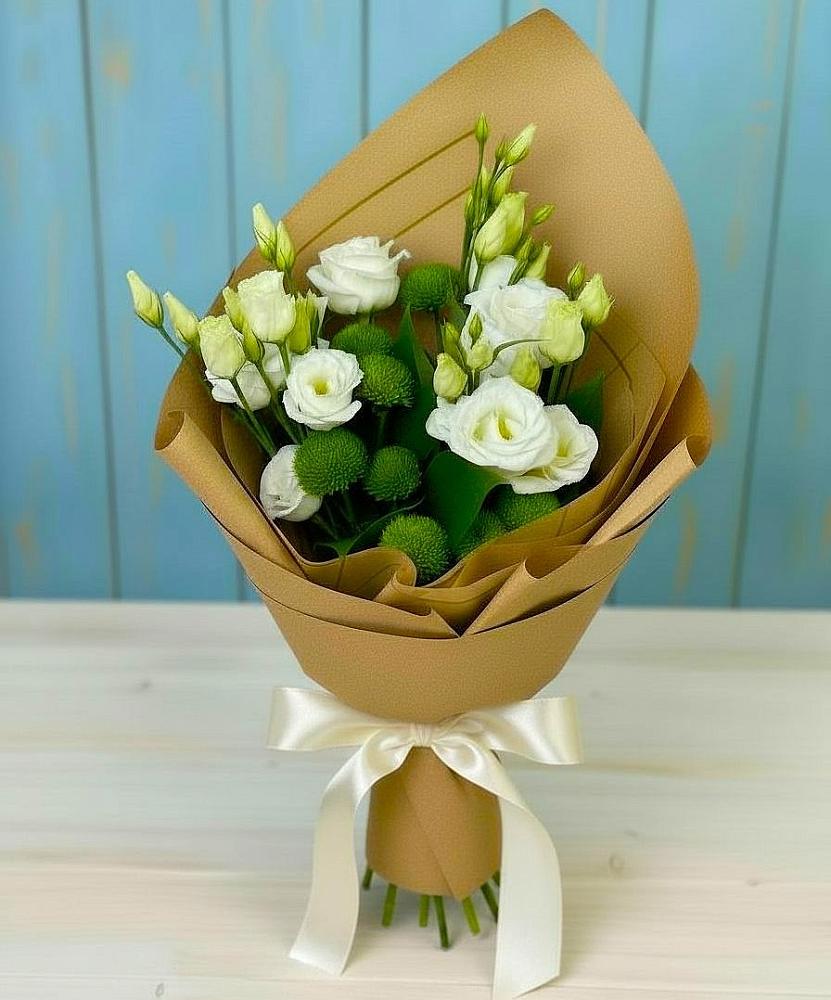 Букет цветов из: Хризантемы и Лизиантусы в Игарке