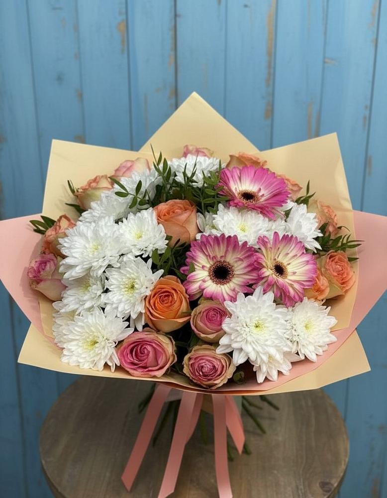 Букет цветов из: Розы, Герберы и Хризантемы в Игарке
