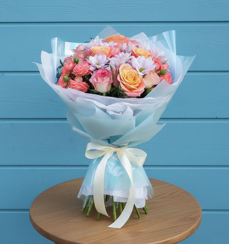 Букет цветов из: Хризантемы и Розы в Игарке