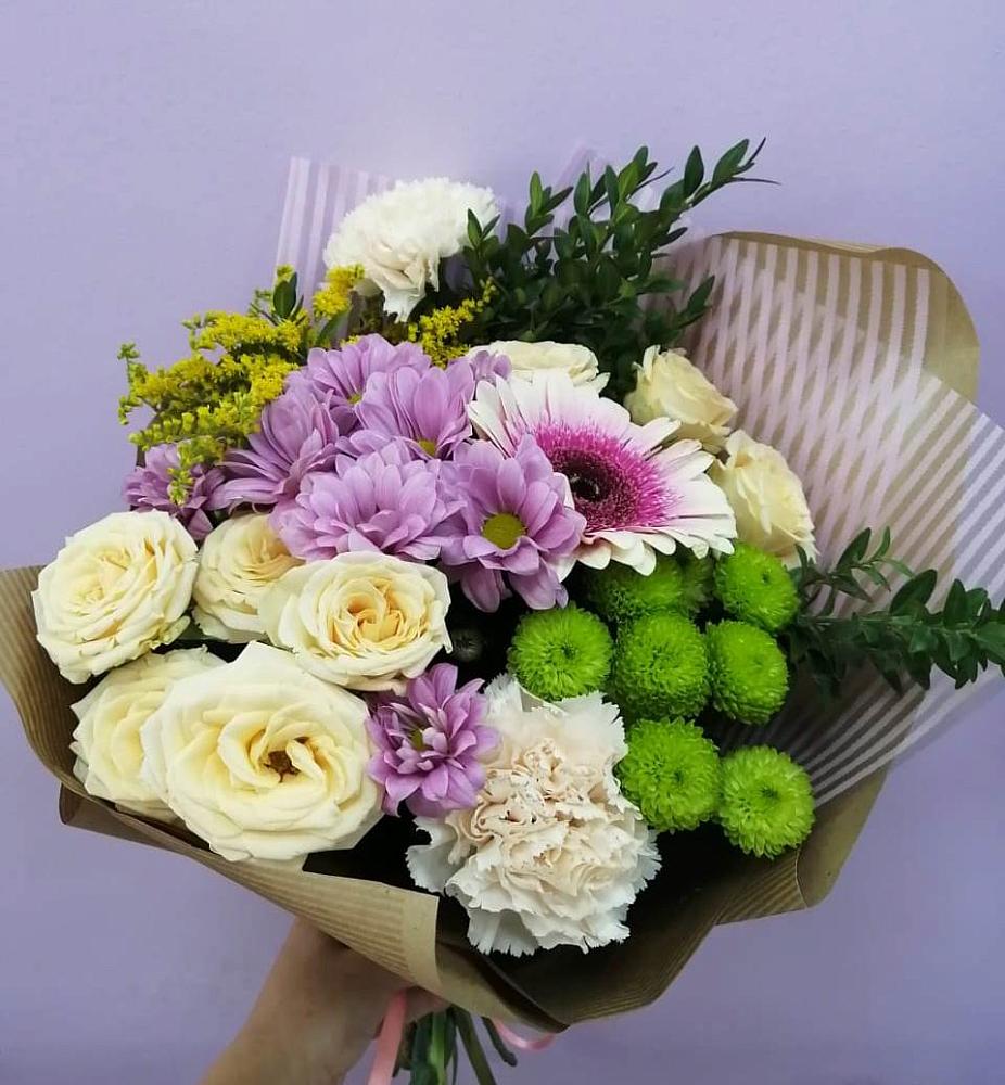 Букет цветов из: Хризантемы, Розы, Гвоздики и Герберы в Игарке