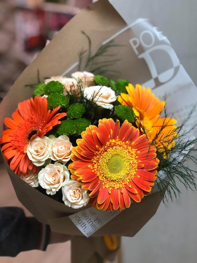 Букет цветов из: Герберы, Хризантемы и Розы в Игарке
